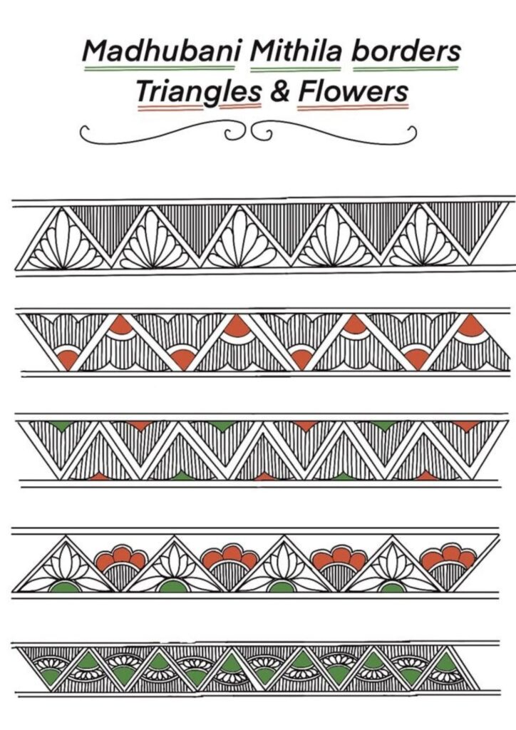 Madhubani borders with triangles and flowers