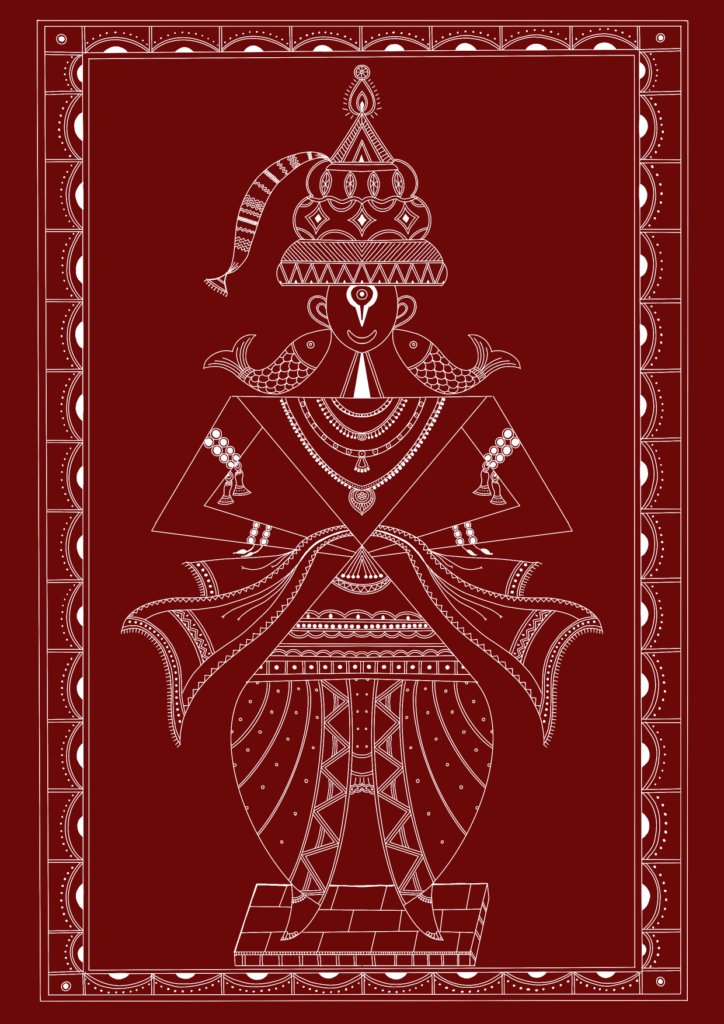 Warli style painting of Lord Vitthala with traditional tribal motifs created for Ashada Ekadashi 2026